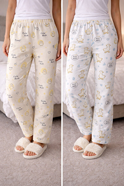 MODABOX %100 Pamuk İkili Set 2 li Kadın Pijama Altı