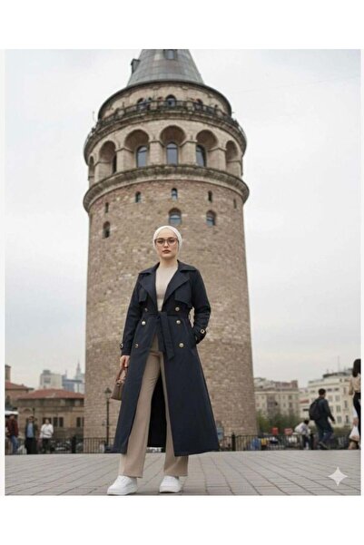 modasindoma Γυναικεία καμπαρντίνα Γιακάς σάλι σε σκούρο μπλε