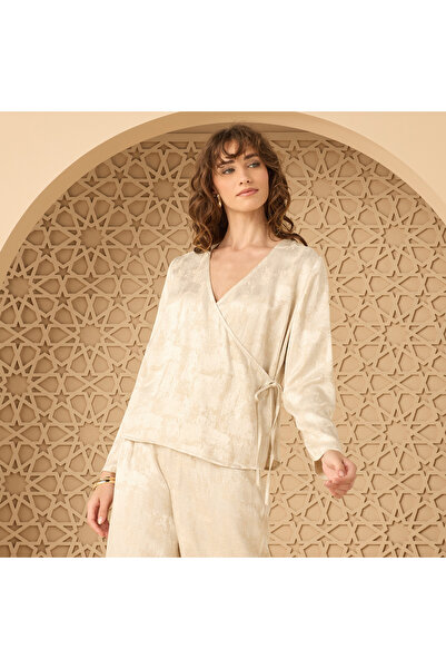 Generic Jacquard V-neck Wrap Top