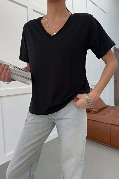 mylove V-Neck Cotton Pack T-Shirt Black