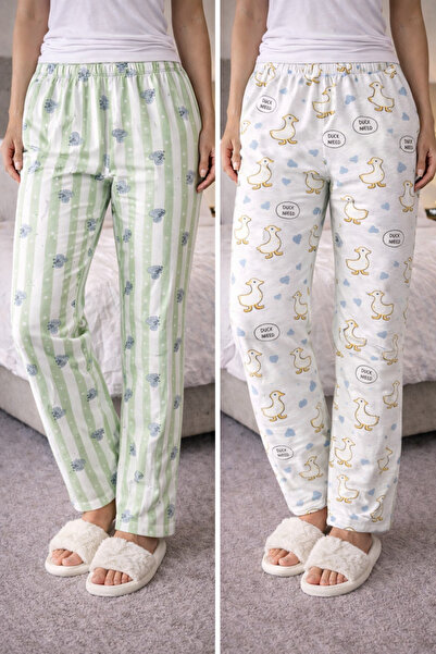 MODABOX %100 Pamuk İkili Set 2 li Kadın Pijama Altı