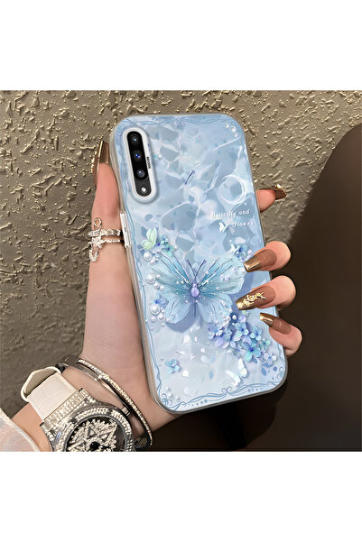 Hontinga Samsung Galaxy A50 Uyumlu Kelebek Desenli Silikon Kenar Sert Arka An...