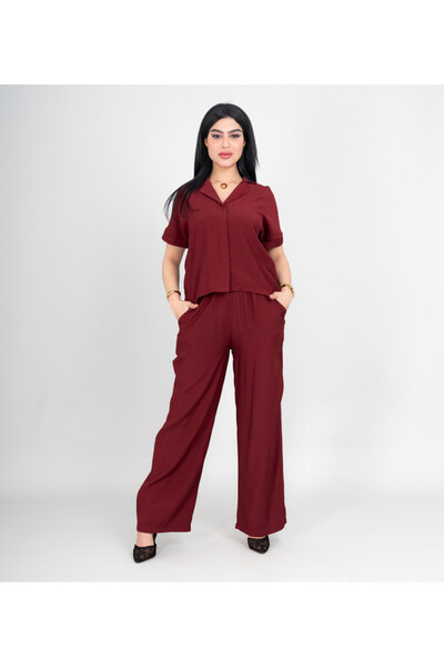 IKKXA طقم عصري مكون من قطعتين بلون موحد: قميص قصير وبنطال - التفاصيل