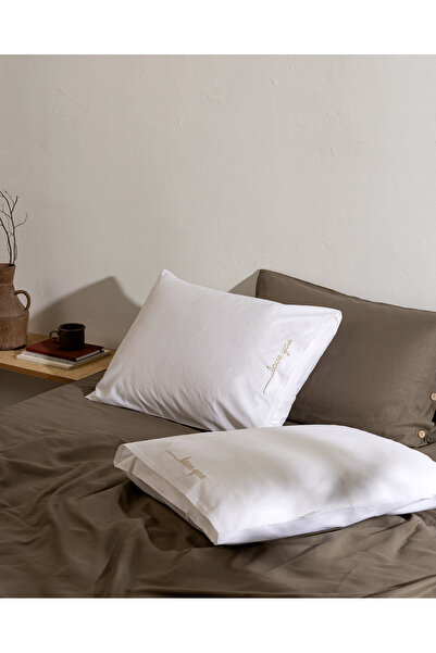 Madame Coco Coeur 100% Cotton 2-Piece Pillowcase - White/Beige