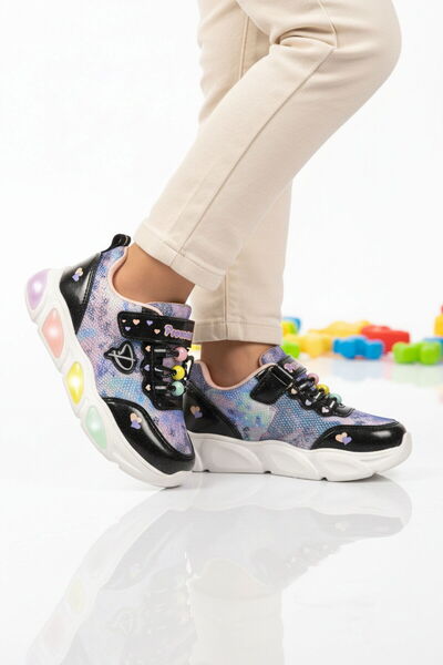 Promax Black Velcro Lighted Lightweight Girls' Sports Shoes 1998 P