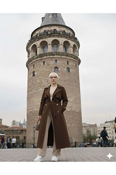 modasindoma Γυναικεία καμπαρντίνα Γιακάς σάλι σε καφέ χρώμα