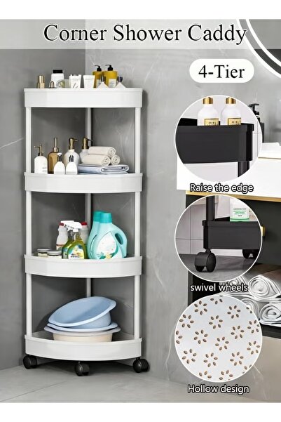 Generic Plastic Shelf Bathroom Corner Shelf Unit Cart with Wheel Open Storage...