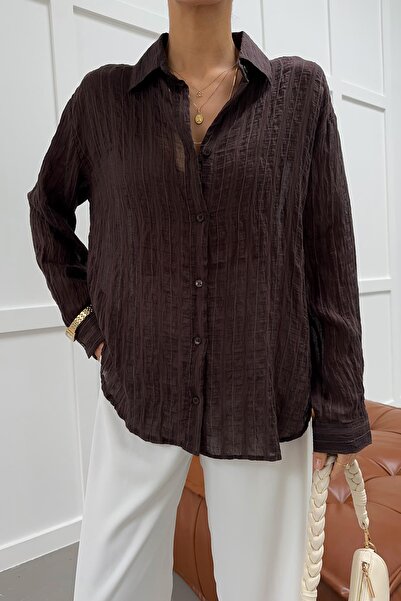 mylove Striped Tulle Shirt Brown