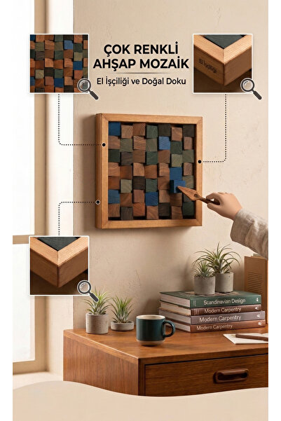 woodretro Ručno rađena šarena slika od drvenih blokova - Moderna geometrijska...