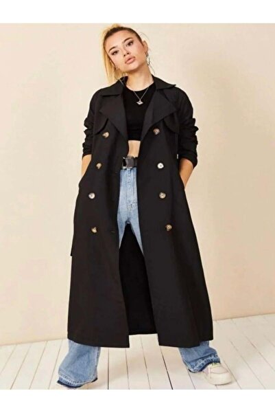 modasindoma Γυναικεία καμπαρντίνα Γιακάς σάλι σε μαύρο χρώμα