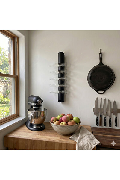 RackAndCork Modern Duvara Monte Metal Şişe Rafı - Dikey 5 Şişelik Şişe Standı...