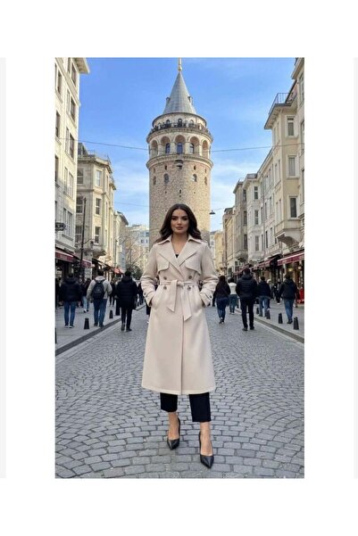 modasindoma Γυναικεία καμπαρντίνα Γιακάς σάλι σε μπεζ απόχρωση