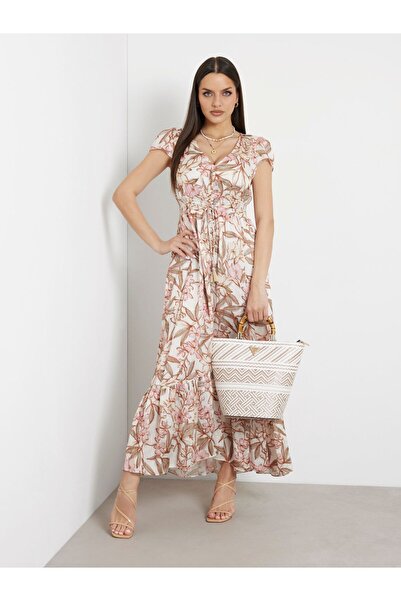 Guess فستان طويل من قماش جاكار المجعد