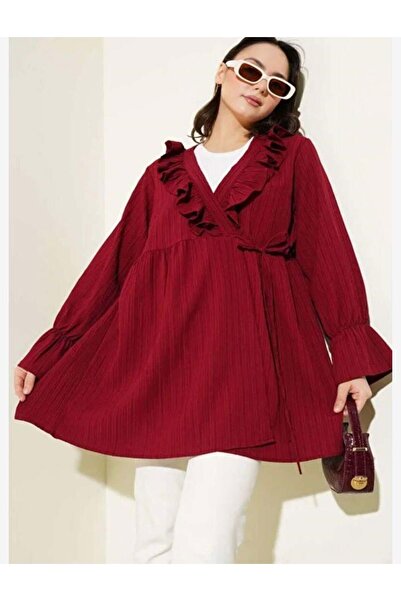 modasindoma Kimono cu volane pentru femei, roșu claret