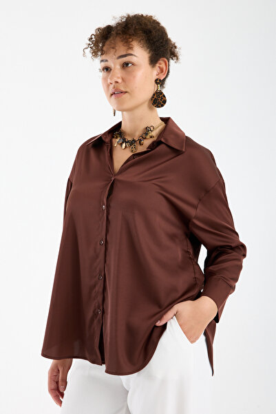 Moda Days Women's Plus Size Satin Shirt Long Sleeve Button down Classy Casual...