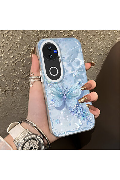 Hontinga حافظة هاتف Vivo V50 متوافقة مع Kelebek منقوش ذات حافة من السيليكون و...