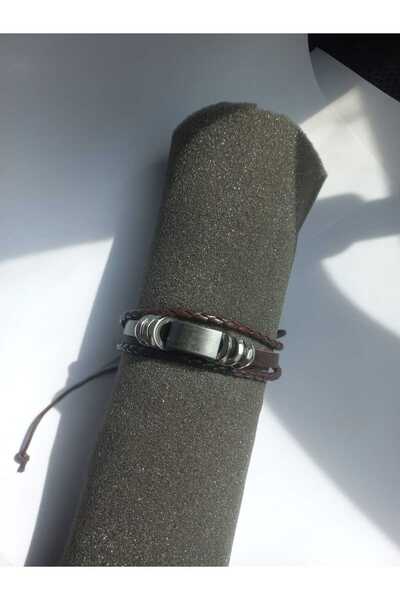 Kravatistan Leather Bracelet with Brown Adjustable Cord