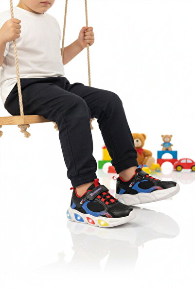 Promax Black Velcro Lighted Lightweight Boys' Sports Shoes 2000 P