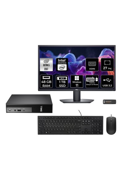 Dell Pro Micro QCM1250 Ultra 7 235T 48GB 1TB SSD 27" Monitör W11H Mini Masaüstü Bilgisayar