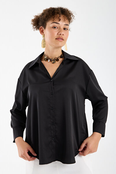 Moda Days Women's Plus Size Satin Shirt Long Sleeve Button down Classy Casual...