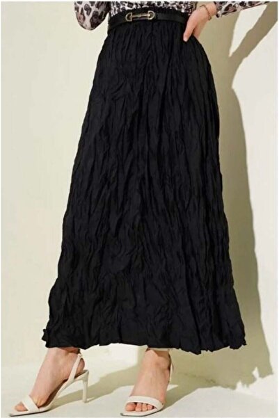 modasindoma Γυναικεία φούστα με όψη ζαρώνες, μαύρη