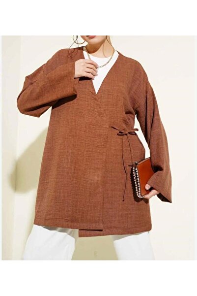 modasindoma Kimono cu șireturi laterale pentru femei, maro