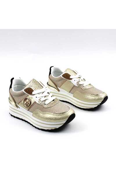 mm Women's casual sneakers with platform and gold inserts FF-59-GOLD