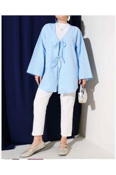 modasindoma Pantofi de damă cu fundă în față și șireturi, albaștri