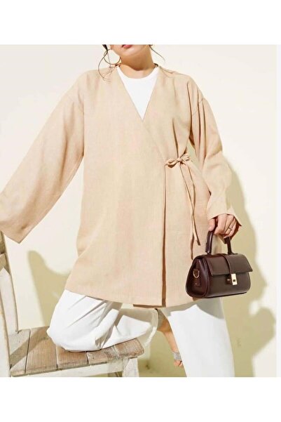 modasindoma Kimono de damă cu șireturi laterale, bej