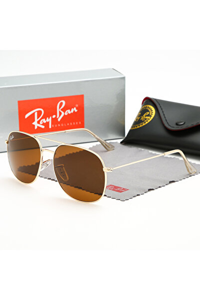 Ray-Ban Men's Sunglasses Metal High-end Sunglasses Gold Frame with Brown Lenses