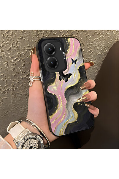 Hontinga Poco X7 Pro Uyumlu Silikon Kenar Sert Arka Anti Düşme Kelebek Desenl...