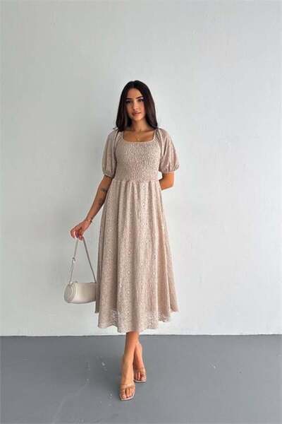 Dipmoda γυναικείο φόρεμα με τετράγωνο γιακά βιζόν Δαντέλα DPK053