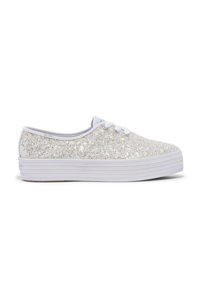 Keds Women's Point Lace Up Platform Glitter Casual Sneaker White