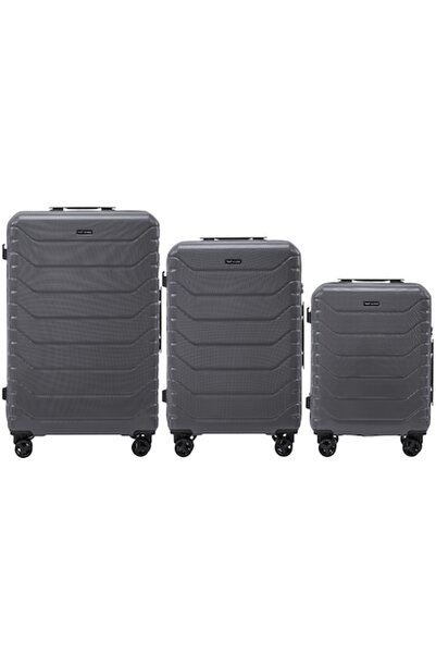 wings Set of 3 Suitcases, Wings, Crake, Polycarbonate, Gray, Multiple Sections