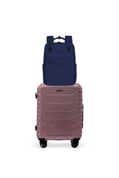 wings Skylark Blue Backpack and Crake R.gold 20" Cabin Suitcase Set