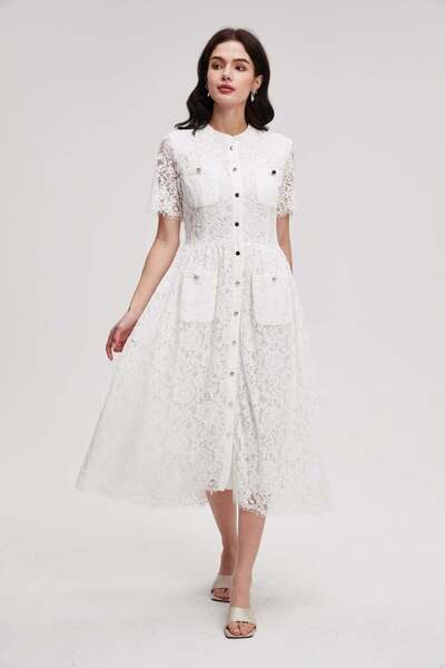 menta Short-sleeve patterned midi dress