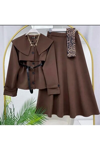 modasindoma Γυναικείο Σετ Δύο Τεμαχίων με Γιακά Vintaga σε Καφέ Χρώμα