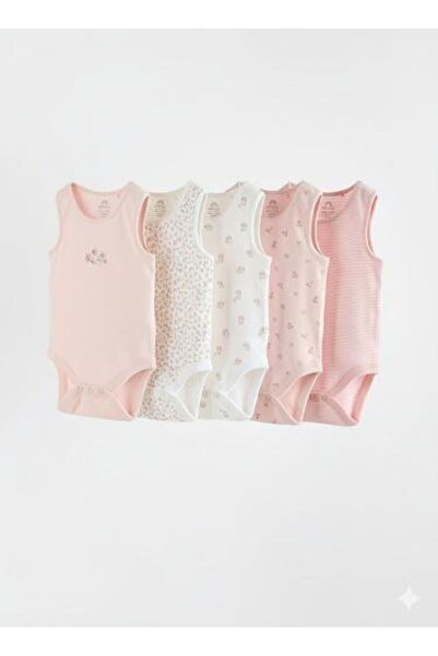 Next Baby Pamuklu Pembe Kalın Askılı Body Zıbın 5'li Set