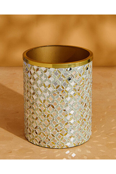 REDTAG سلة مهملات ذهبية لامعة مزينة بالفسيفساء (أسطوانية الشكل)