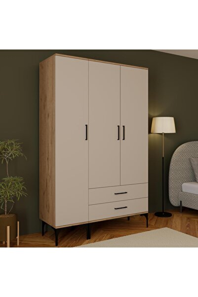 Bimossa K9020 LOFT Sepet Gövde-Kumtaşı Kapak 3 Kapaklı 2 Çekmeceli Gardırop, ...