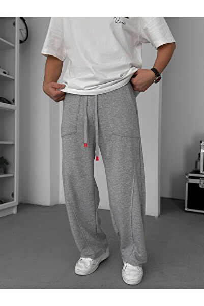 BYBASICMAN Siva Sa detaljima šava široka trenerka GJ-17064