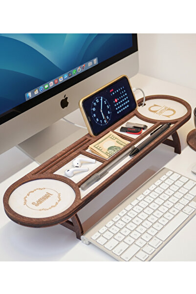 TAN ATÖLYE Kişiye Özel İsimli Ahşap Masa Üstü Düzenleyici Organizer - Ofis He...