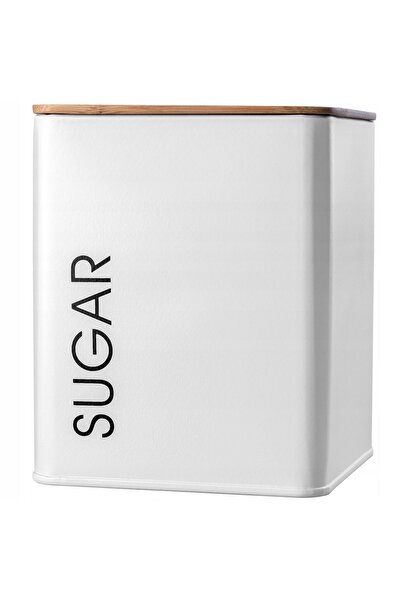KADAX White Metal Sugar Container with Bamboo Lid for Kitchen