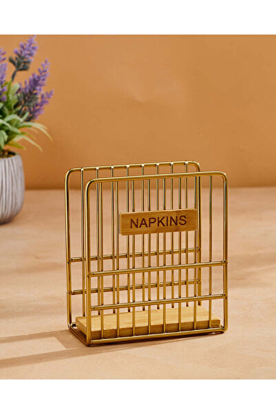 REDTAG حامل مناديل معدني مستطيل ذهبي اللون بقاعدة خشبية