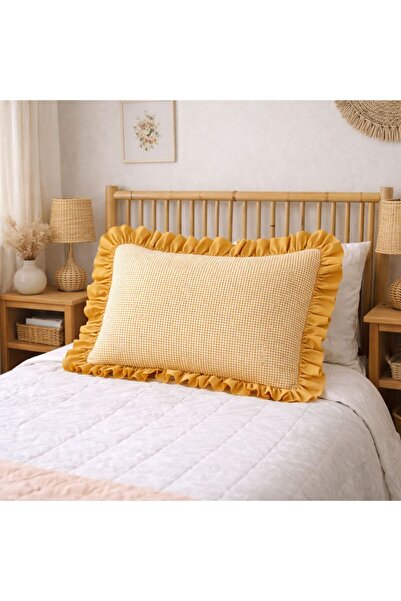 MundoLindo Ruffle Pillowcase Gingham Pattern Solid Color Edge Detailed Single...