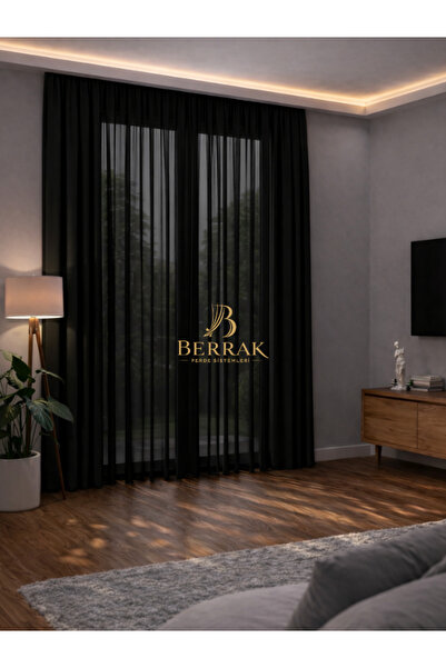 BerrakPerde Saf Siyah Tül Perde – Yoğun Pileli, Kullanıma Hazır, Tül Perde
