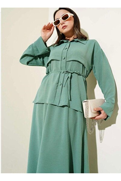 modasindoma Γυναικείο Σετ με Λεπτομερή Φούστα σε Πράσινο Χρώμα