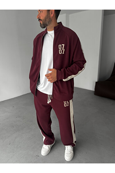 BYBASICMAN Bordo crvena 0707 Štampano Dukserica sa zatvaračem RES-1006