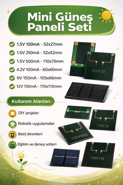 OEM Mini Güneş Paneli Seti– 6 Farklı Ebatta Solar Panel Set