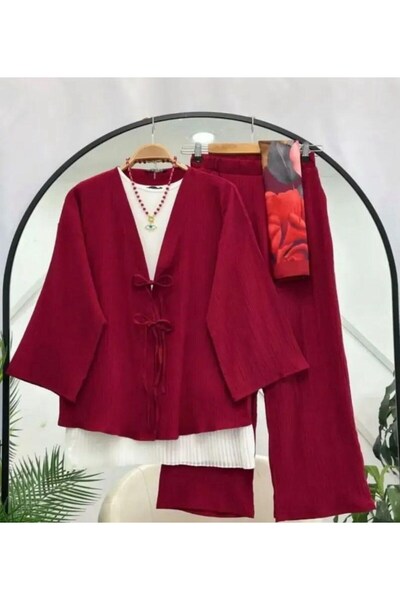 modasindoma Women's Lace-Up Suit Burgundy